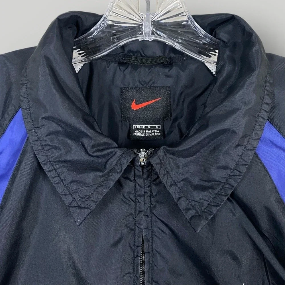 Nike Jacket womens Large Black Blue Full‎ Zip Windbreaker Mesh Lined Pockets 90s